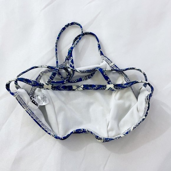 Beach Riot X Stone Cold Fox Blue Floral High Neck Strappy Boho Bikini Top XS - Picture 5 of 9